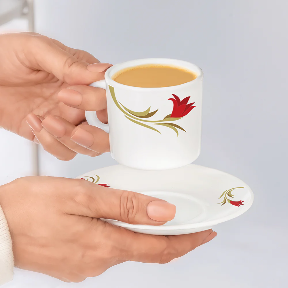 Larah By Borosil Red Lily Mug n Saucer Set