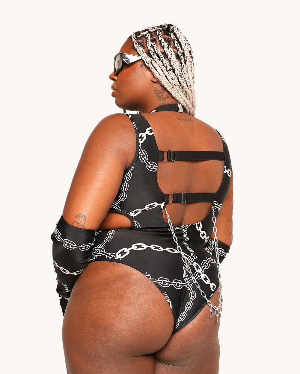 Power Surge Silver Reflective Chain Bodysuit & Sleeve Set