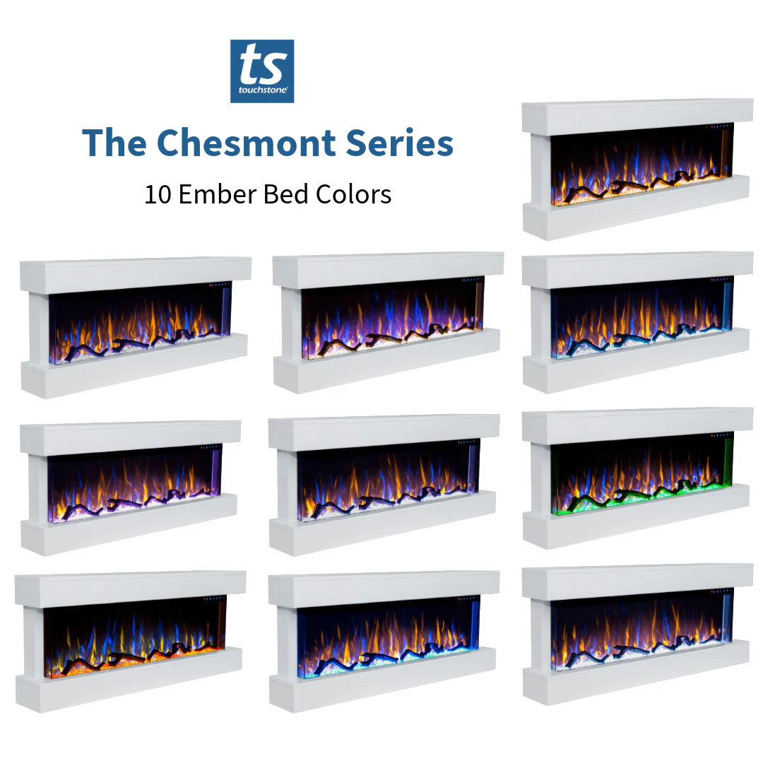 Chesmont White 50 Inch 80033 Wall Mount 3-Sided Smart Floating Electric Fireplace (Alexa/Google Compatible)