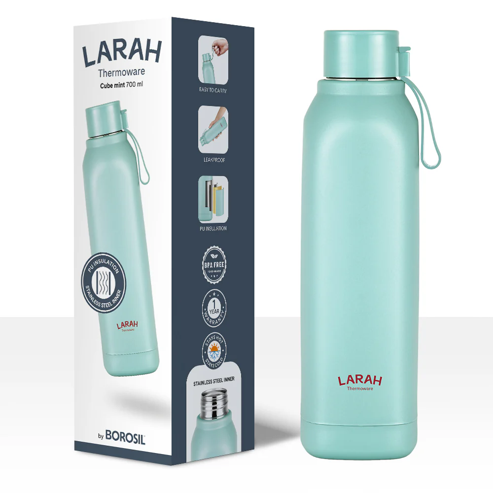 Larah Cube Square PU Thermoware Bottle, 700 ml, Mint