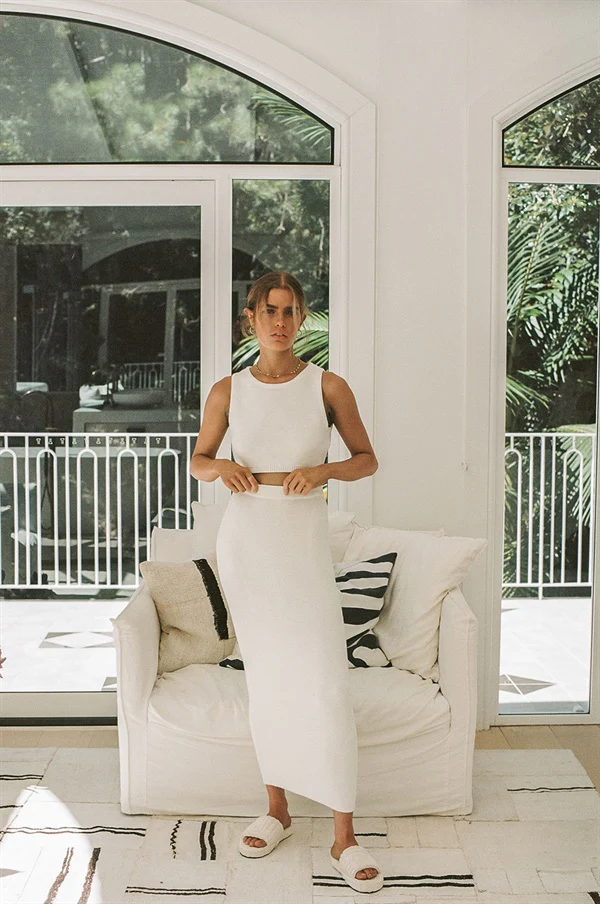 SAMPLE-Heather Knit Skirt - White