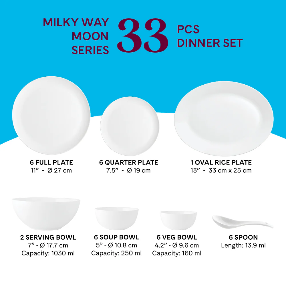 Larah by Borosil Milky Way Dinner Set, 33 pc