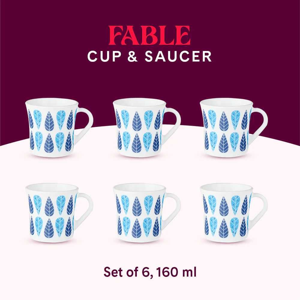 Larah by Borosil Crysta Fable Mug Set, 160ml x 6