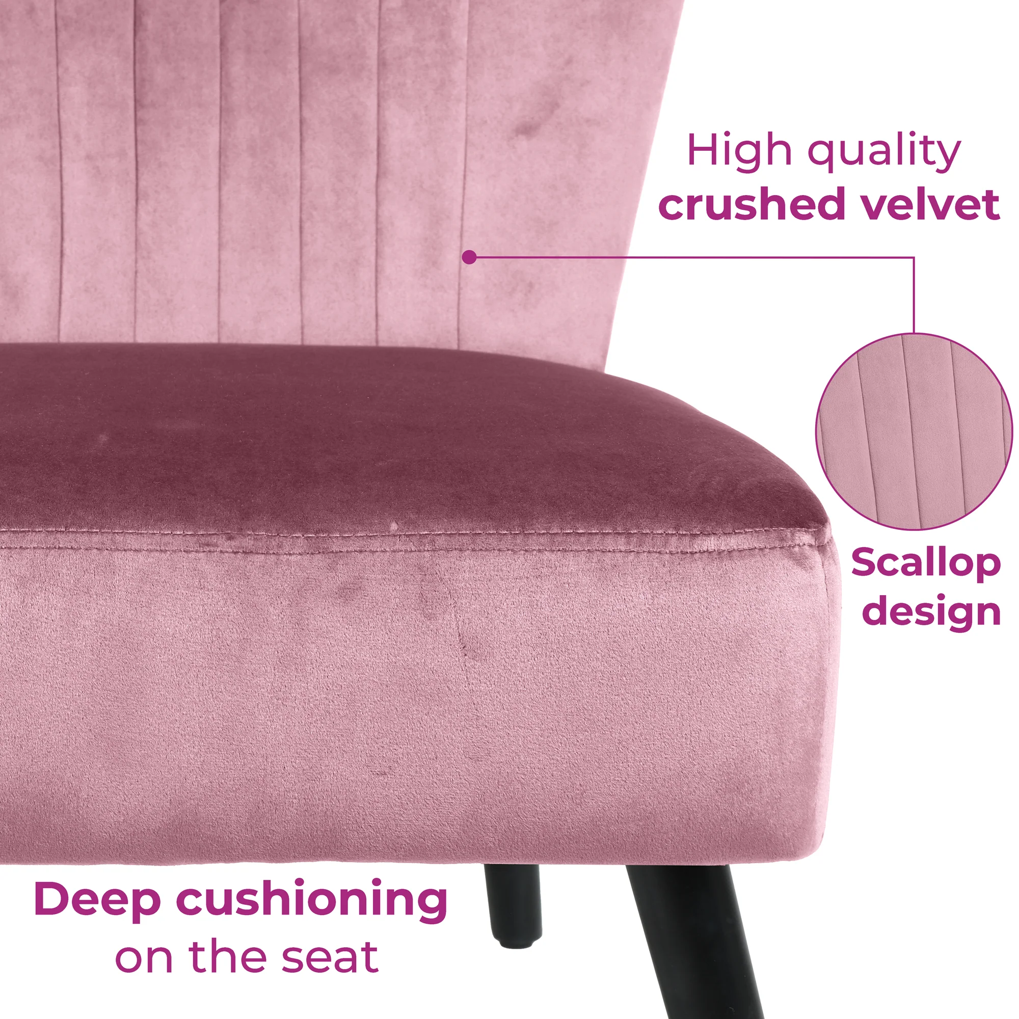 Neo Molveno Dusky Pink Crushed Velvet Shell Accent Chair
