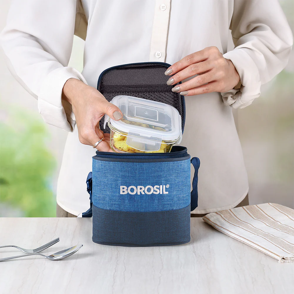 Borosil Prime Glass Lunchbox, Square x 2 (Tall), 320ml x 2