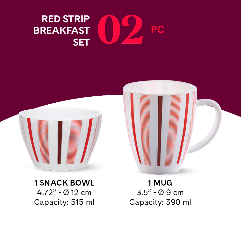 Larah by Borosil Red Strip Breakfast Set, 2 pc
