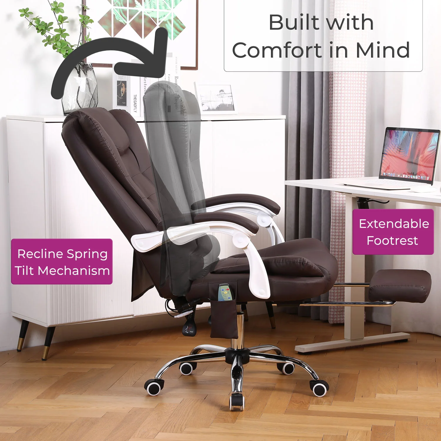 Neo Office Chair Brown Faux Leather with Massage Function & Footrest