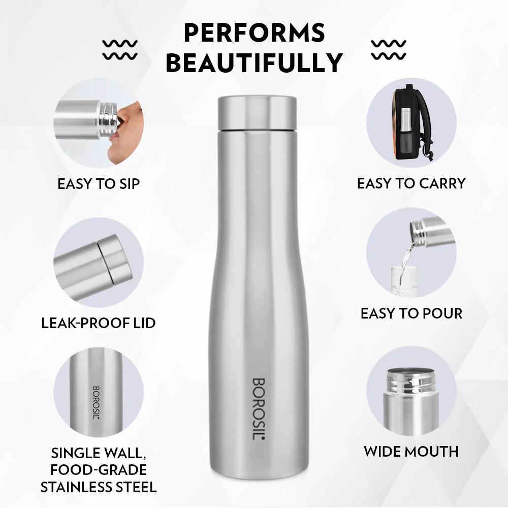 Borosil Swan Stainless Steel Single Wall Bottle, 1 L