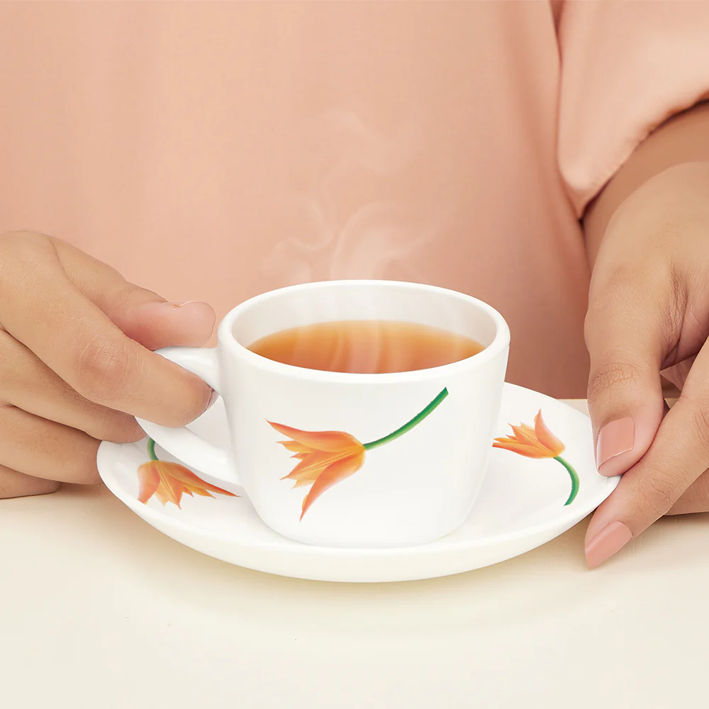 Larah by Borosil Firefly Cup n Saucer Set, 140ml x 12