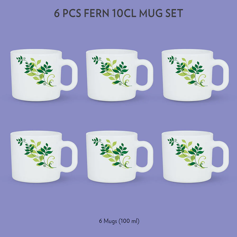 Larah by Borosil Fern Mug Set, 180ml x 6