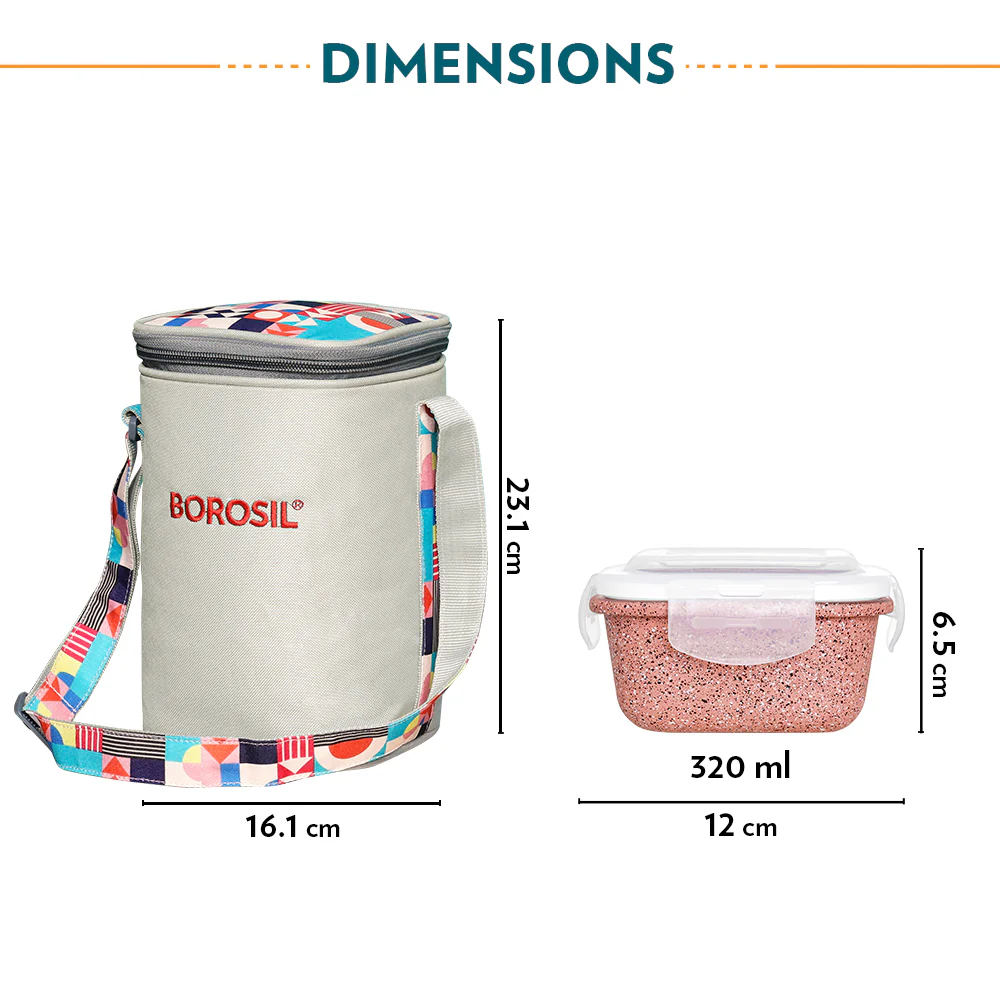 Borosil Kube Pink Glass Lunch Box, Square x 3 (Tall), Set of 3, 320ml