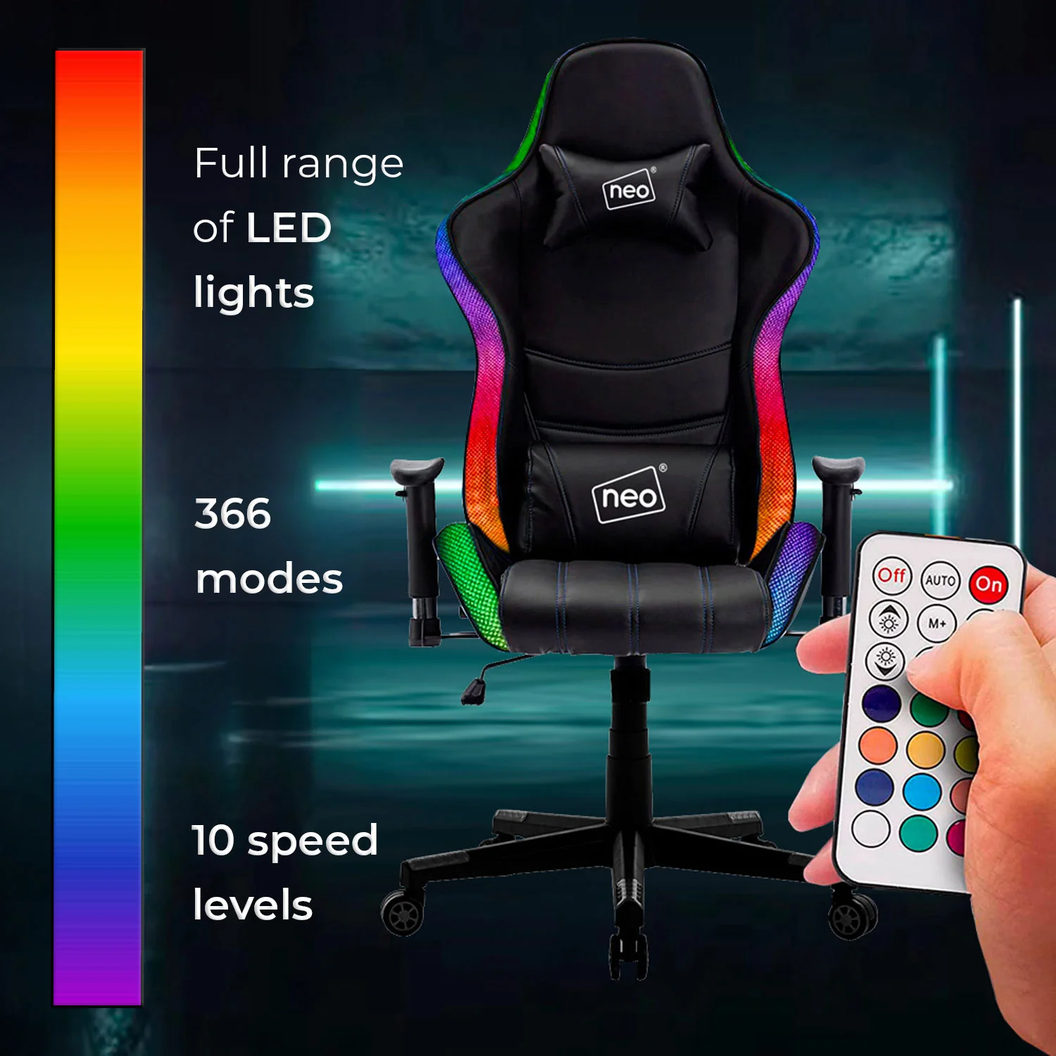 Neo Gaming Chair Black Leather with LED Lights
