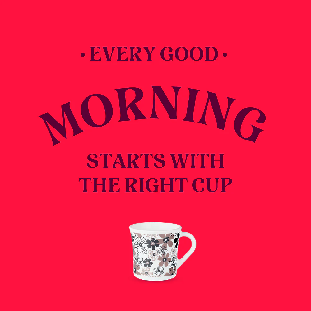 Larah by Borosil Crysta Macy Mug Set, 160ml x 6