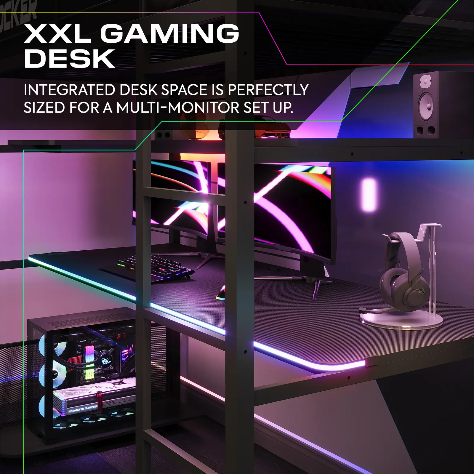 Battlebunk RGB LED High Sleeper Gaming Bunk Bed with Desk