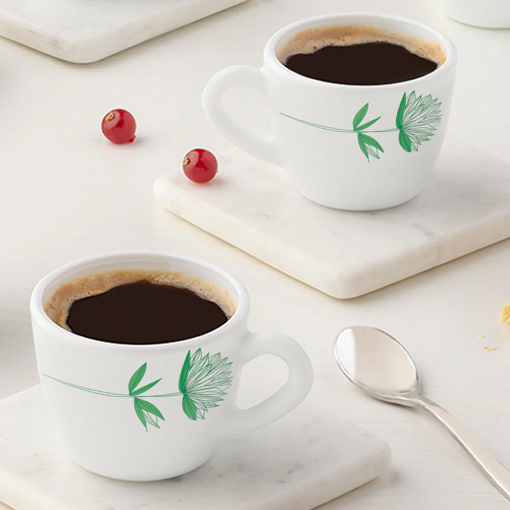 Larah by Borosil Green Lily Cup Set, 90ml x 6