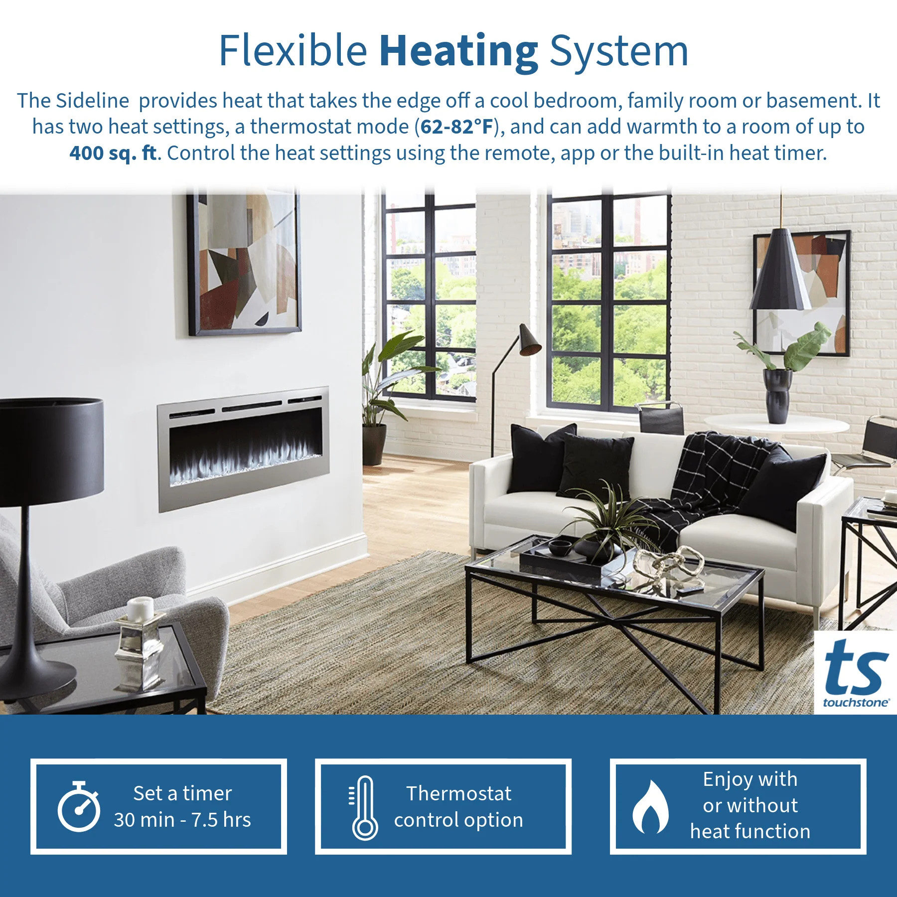 The Sideline Deluxe Stainless Steel 50 Inch Recessed Smart Electric Fireplace 86273