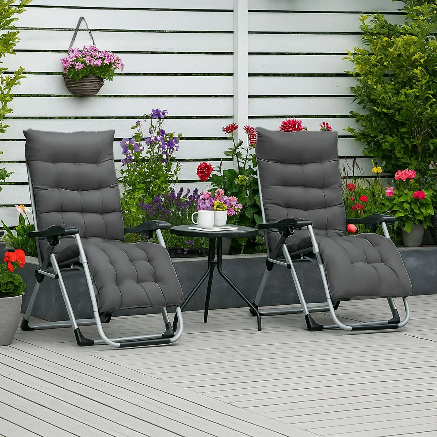 Neo Dark Grey Zero Gravity Sun Lounger With Padded Cushions Set of Two