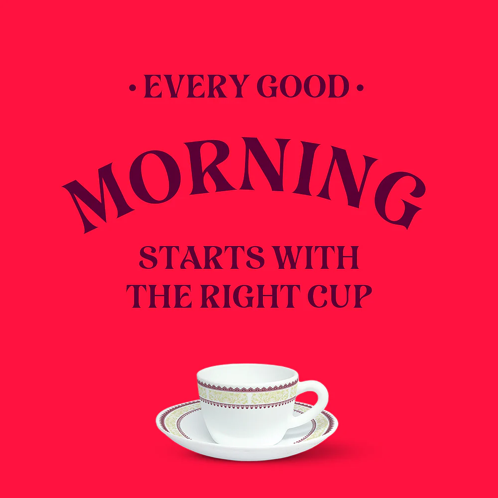 Larah by Borosil Elega Cup n Saucers Set, 140ml x 12