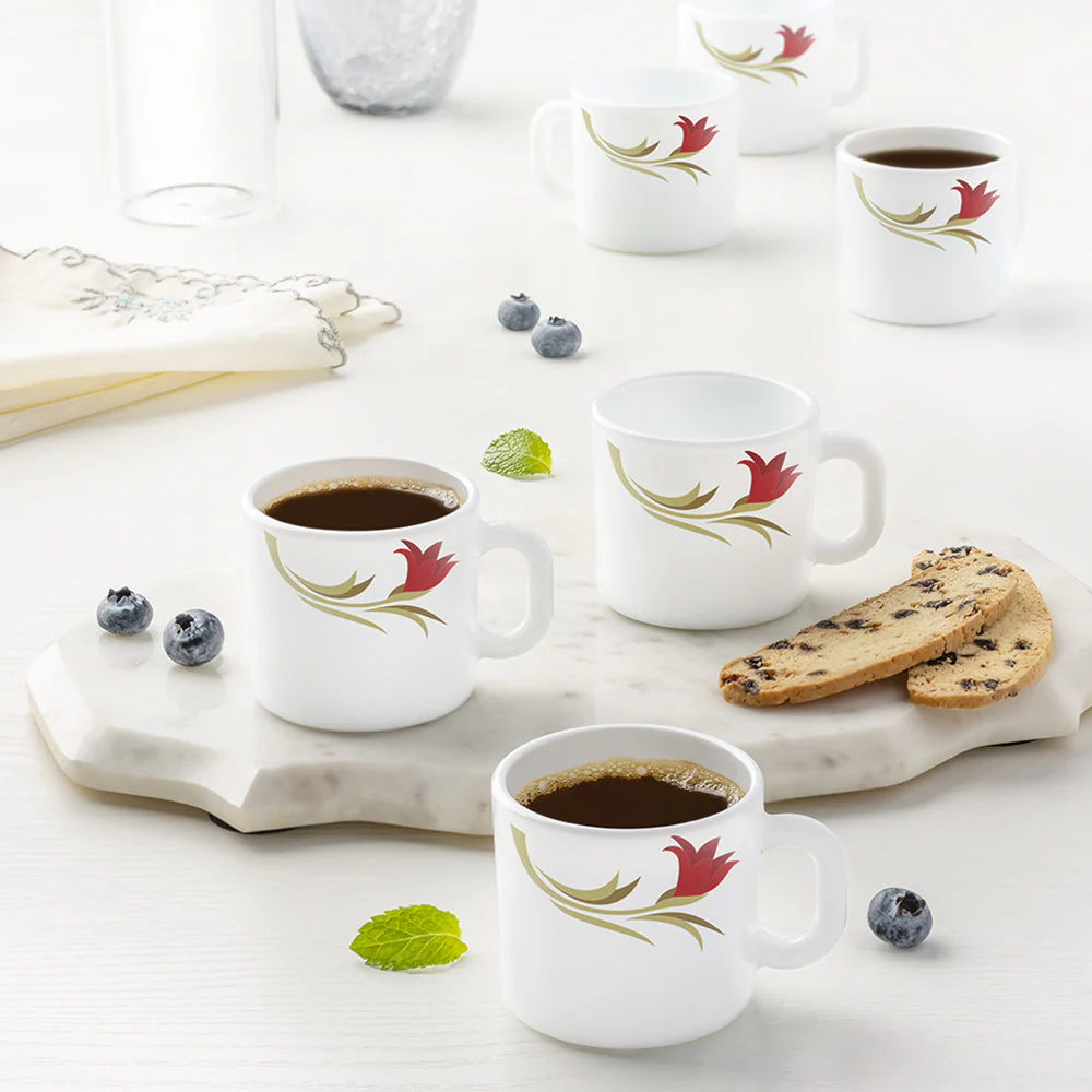Larah by Borosil Red Lily Mug Set, 240ml x 2
