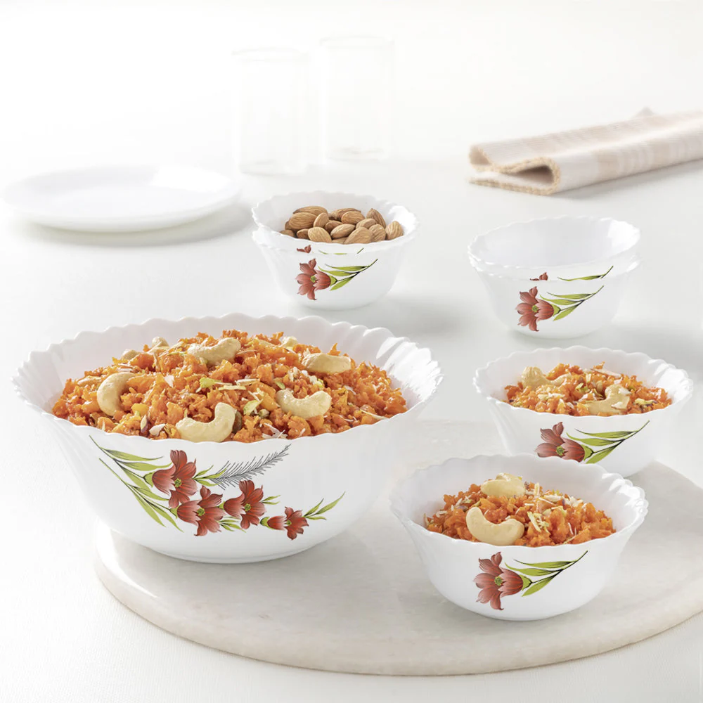 Larah by Borosil Red Iris Pudding Set, 7 pc (Large)