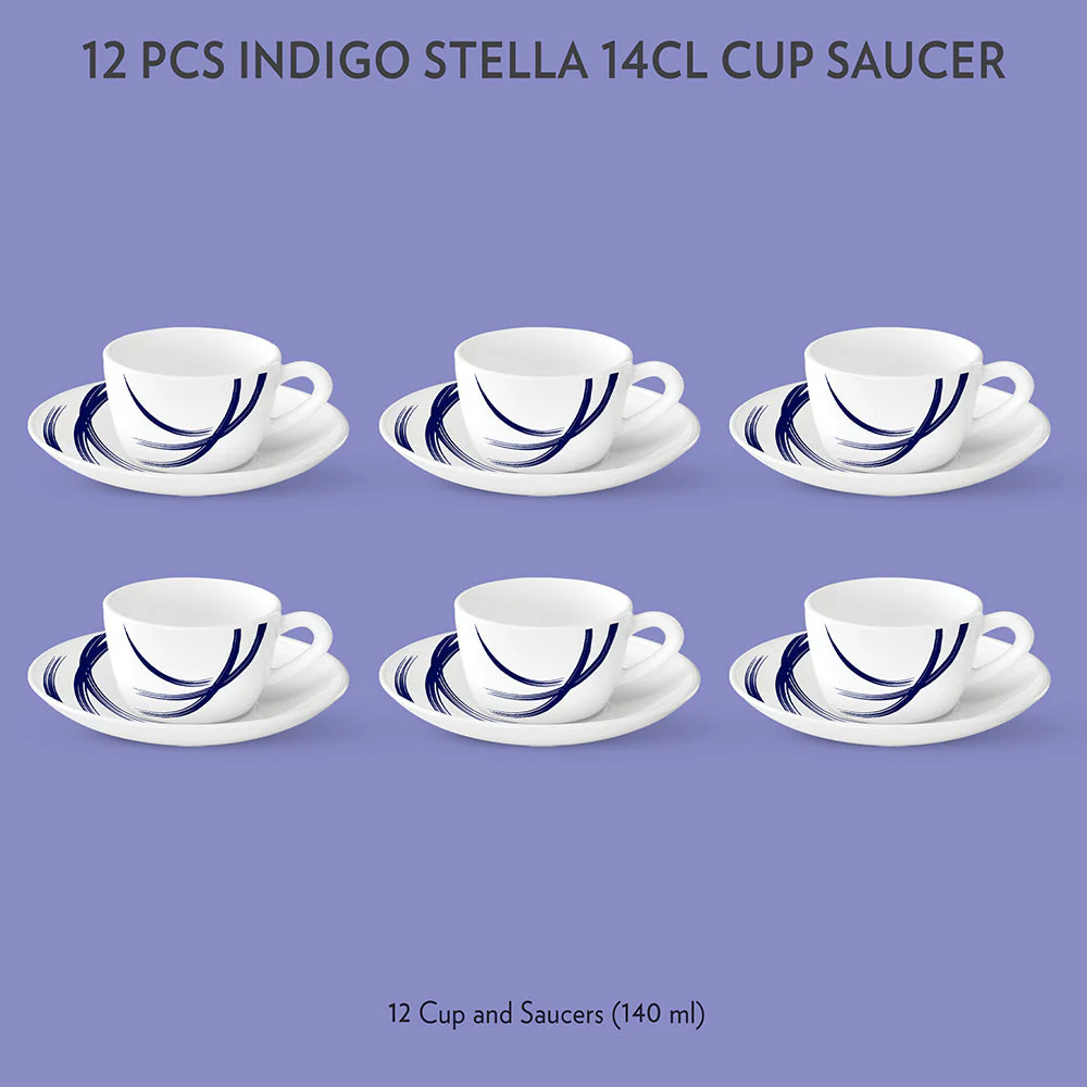 Larah by Borosil Indigo Stella Cup n Saucer Set, 140ml x 12