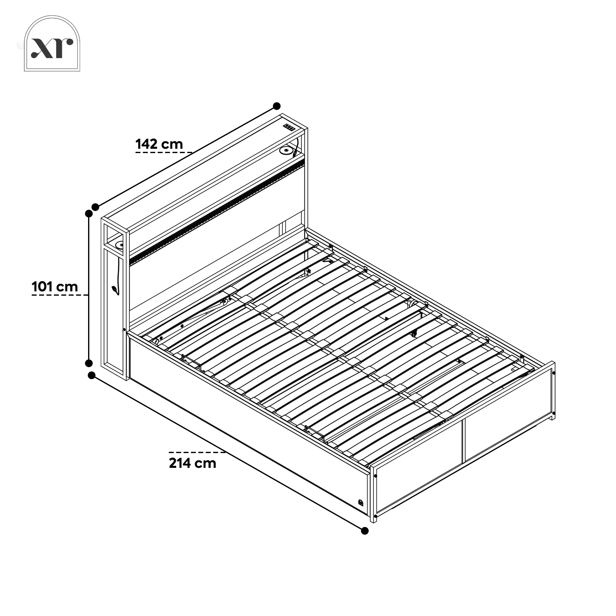 Denver Double Ottoman Bed With App Controlled LED Lighting - Oak/Black