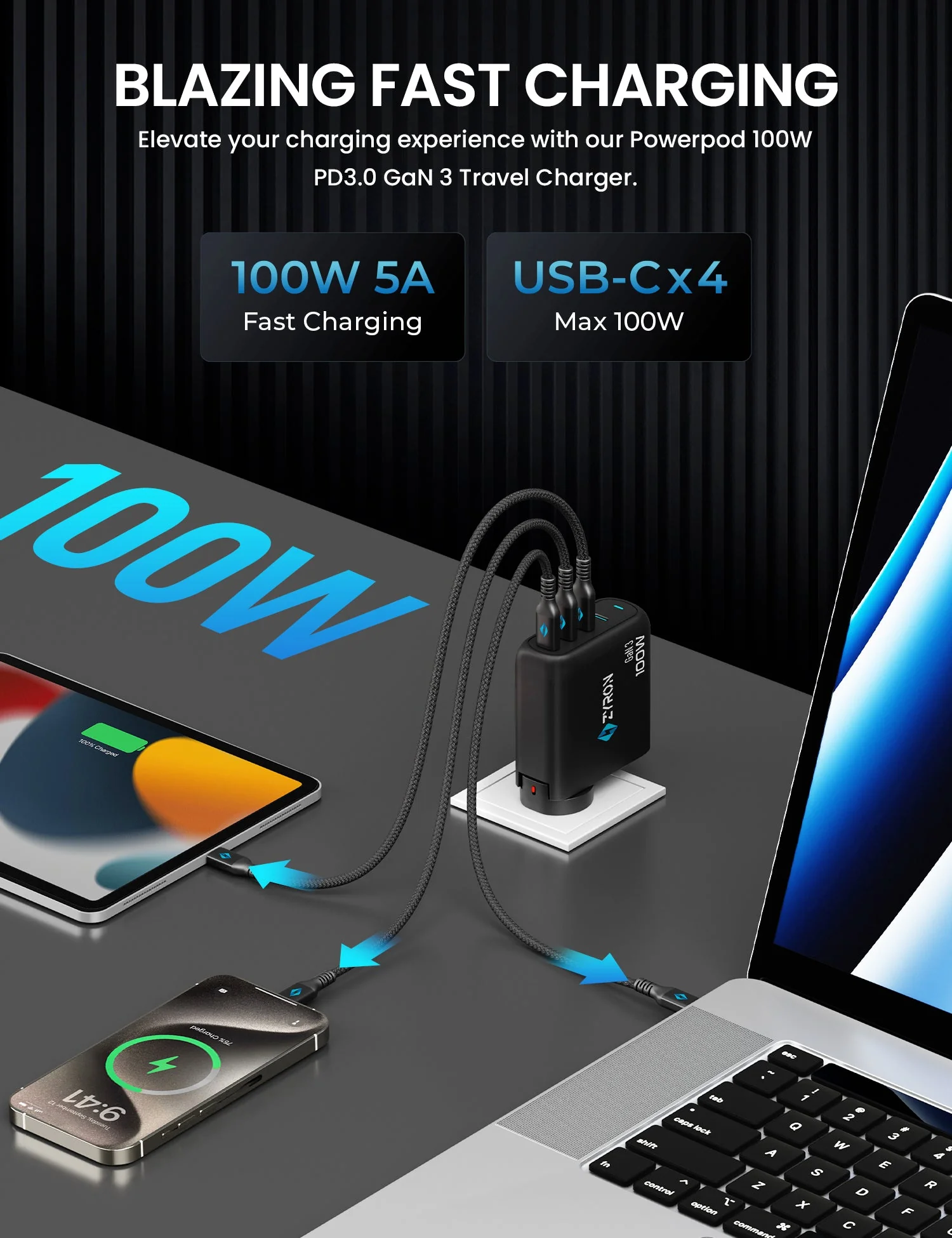 PowerPod 100W GaN USB C Travel Charger 鈥?Compact, Fast & Global