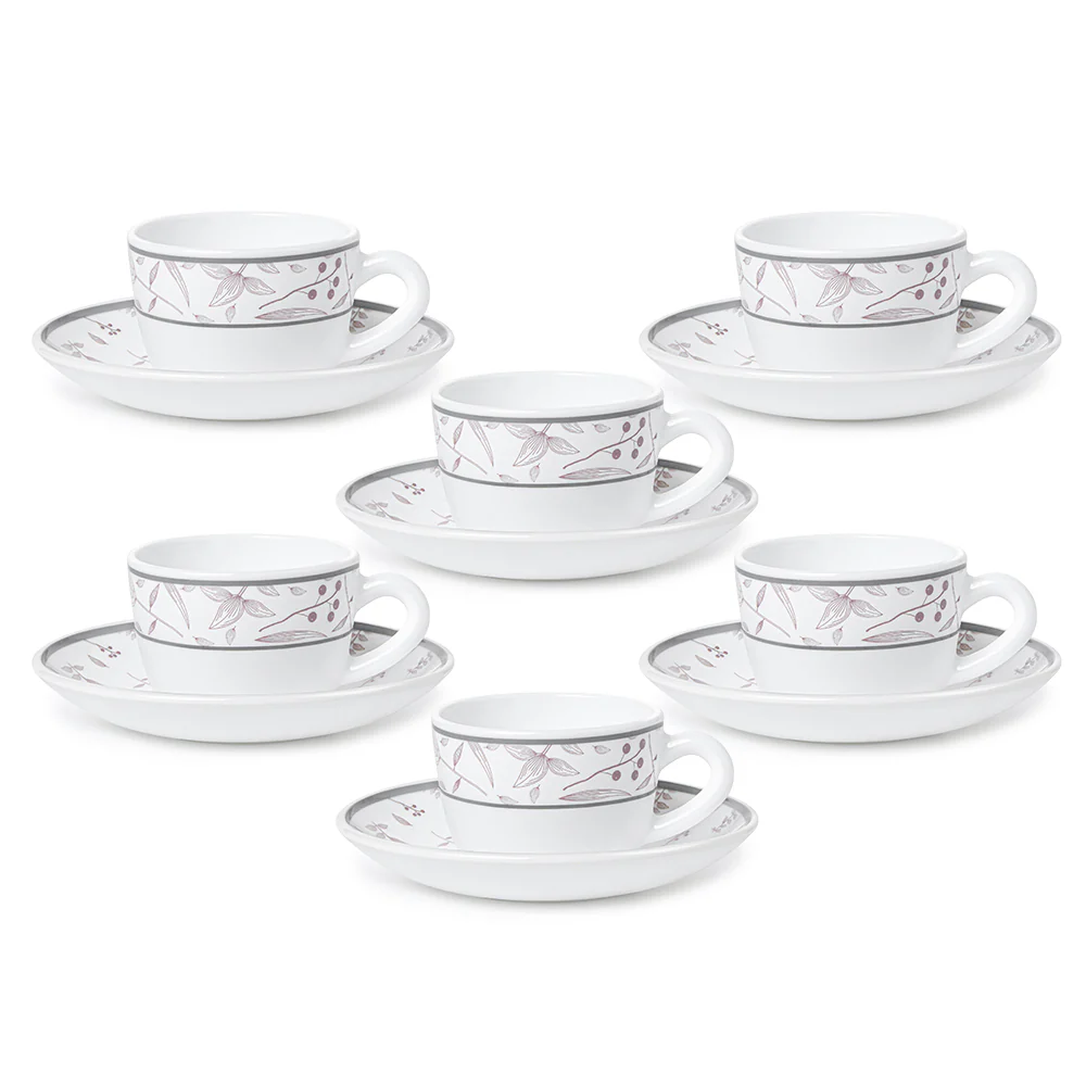 Larah By Borosil Grandeur Cup n Saucer Set, 140ml x 12