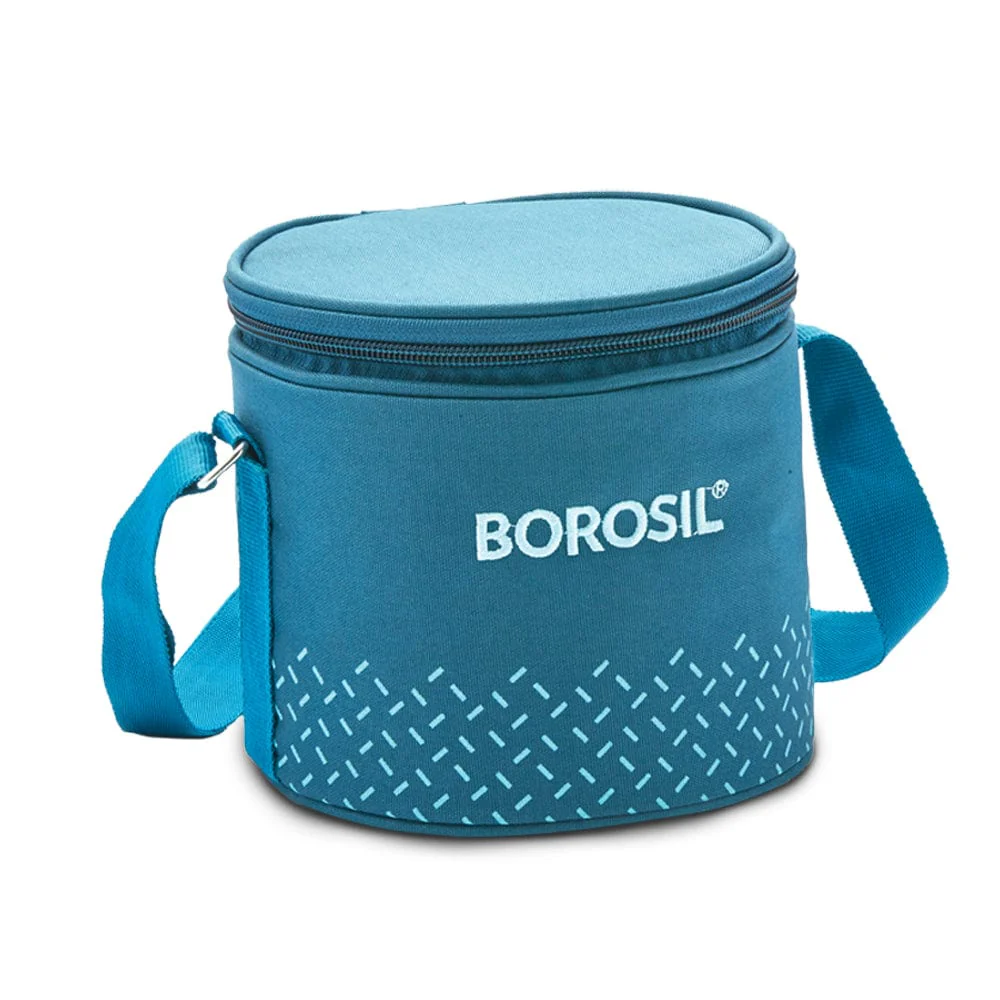 Borosil Teal Glass Lunchbox, Round x 2 (Tall Bag), 400ml x 2
