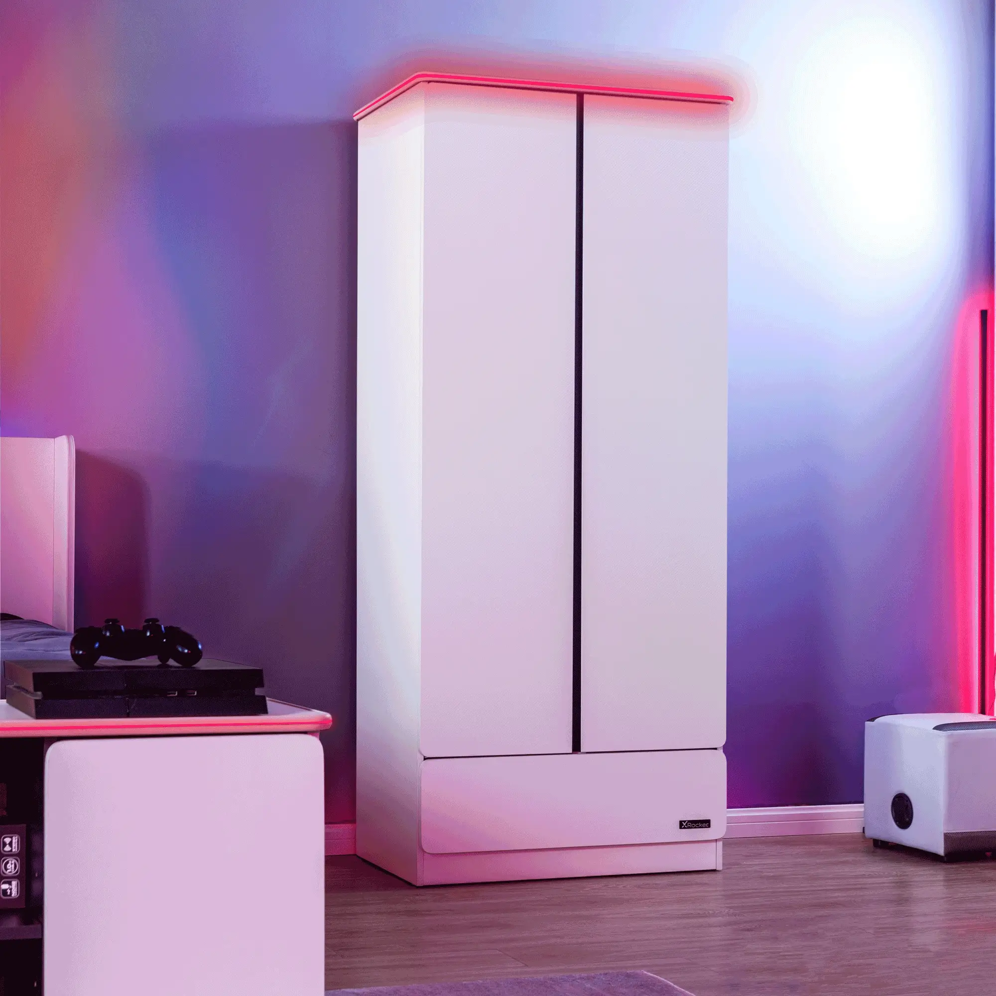 Carbon-Tek LED 2-Door Wardrobe with Drawer - White RGB