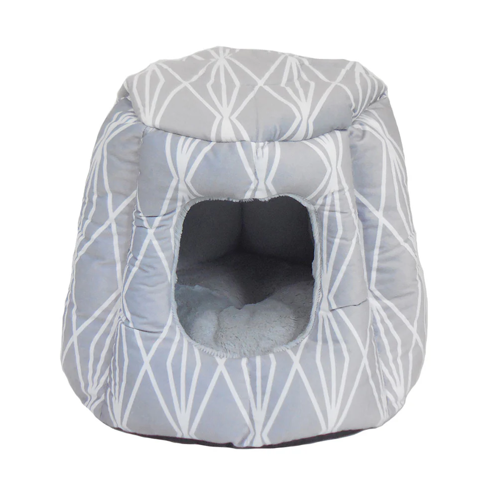 Sleepy Pet™ Jasper Hide & Sleep Dome Cat Bed Mola Print Grey