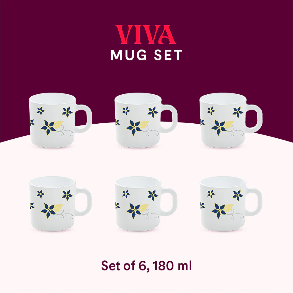 Larah by Borosil Viva Mug Set, 180ml x 6