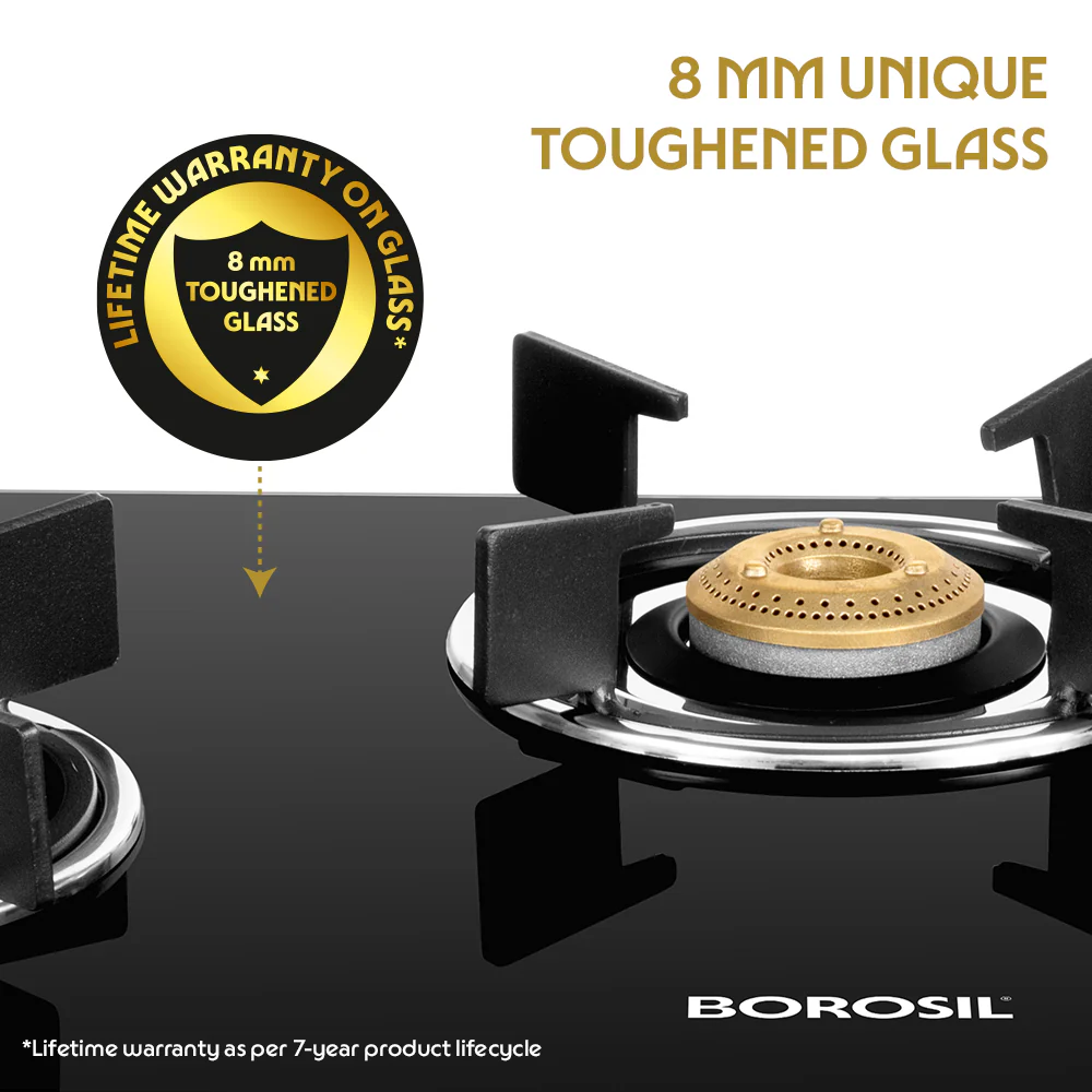 Borosil Prima Glass-top Gas stove, 3 Burners