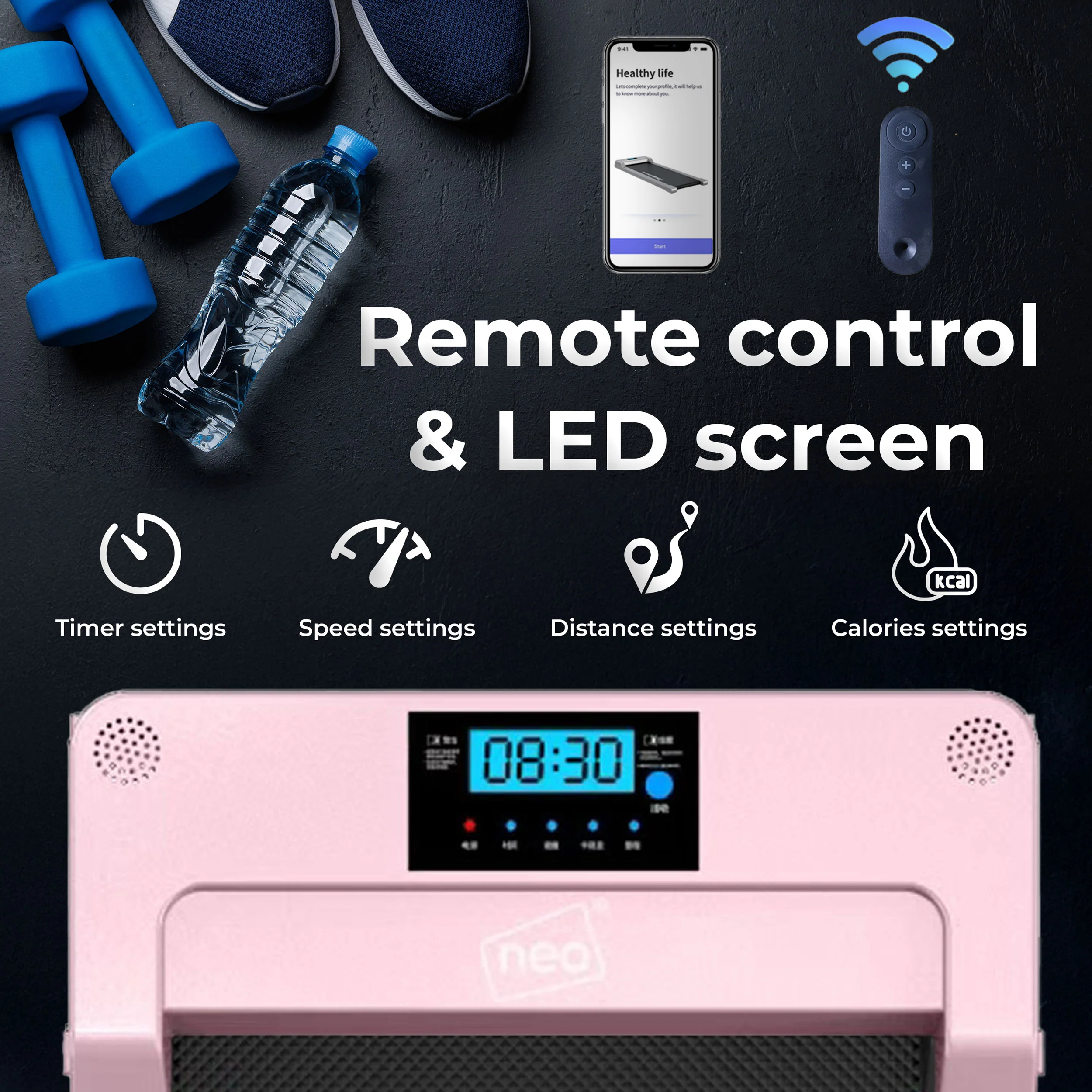 Neo Pink Walking Pad Treadmill with Handrail