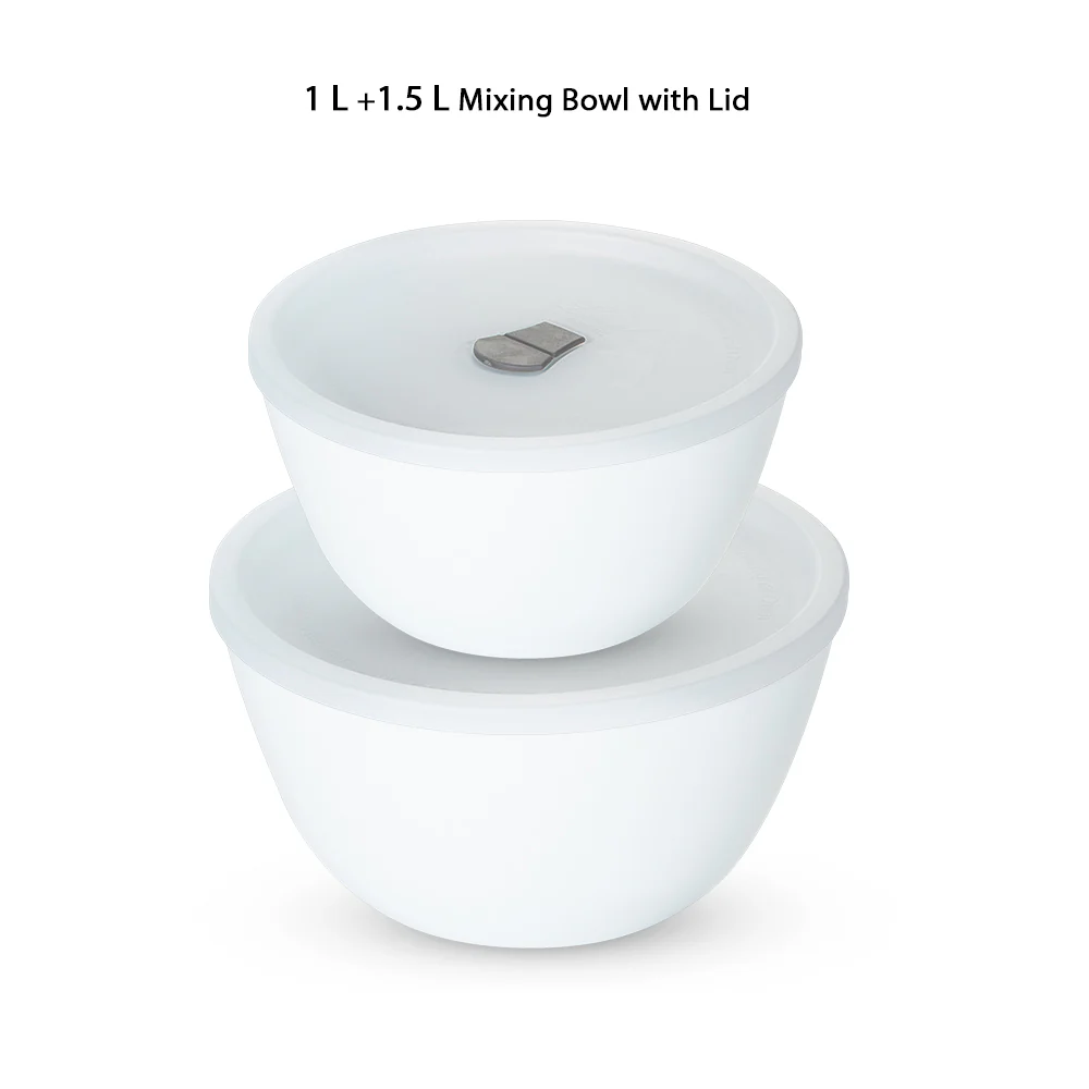Larah by Borosil Snow Mixing Bowl w Lid, Set of 2, 1.5L + 1L