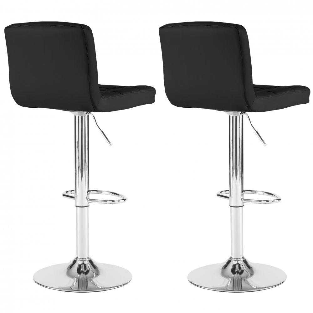 Neo Bar Stool Black Faux Leather & Polished Steel Base Set of Two