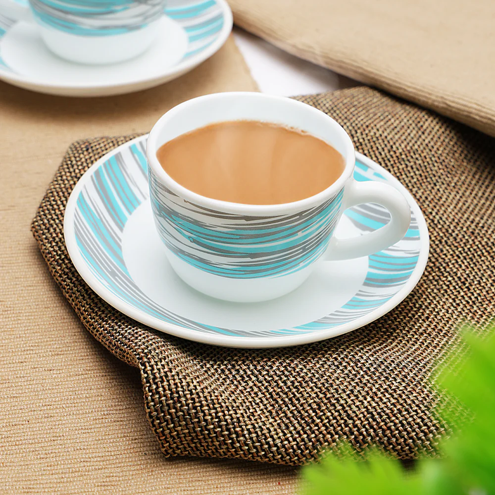 Larah by Borosil Joy Cup n Saucers Set, 140ml x 12