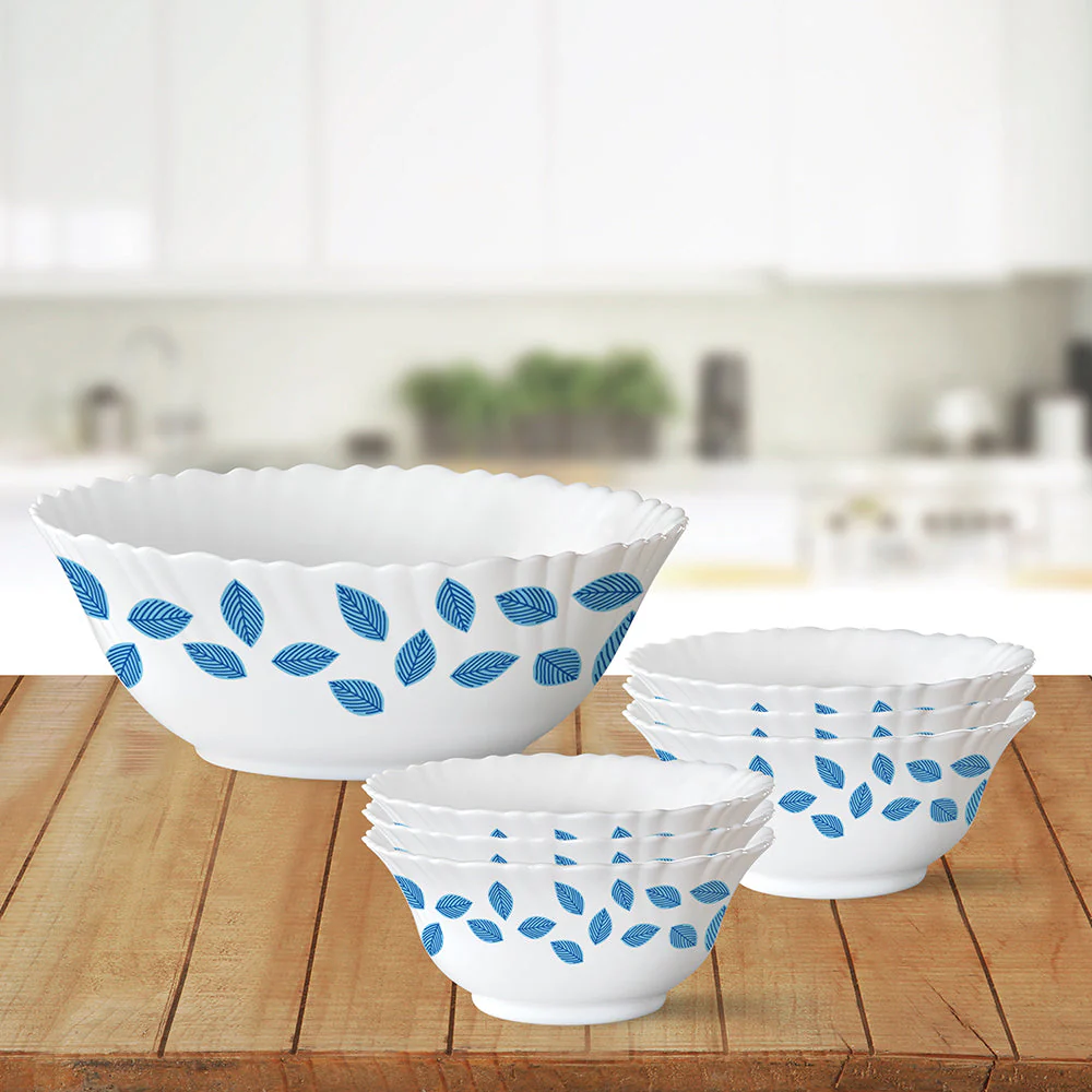 Larah by Borosil Blue Leaves Pudding Set, 7 pc (Large)