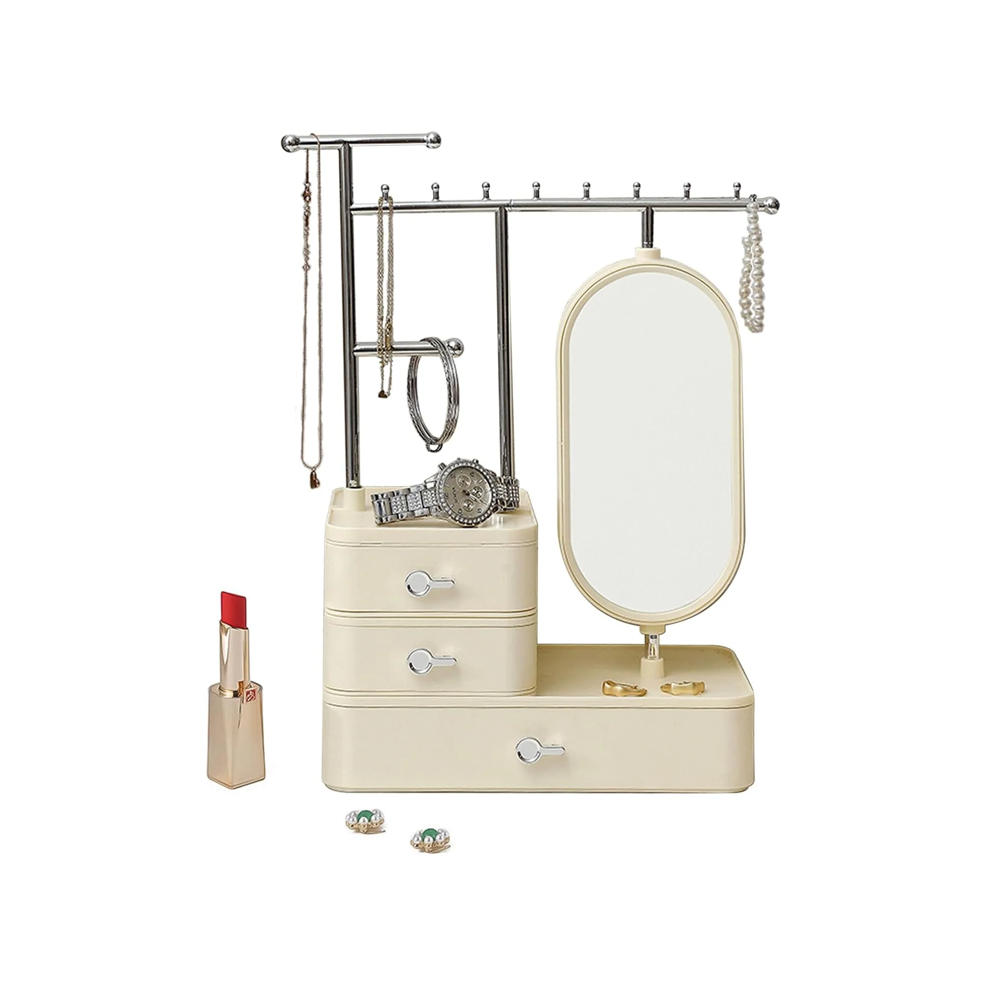 Antalya Jewelry Organizer Stand with HD Mirror Yellow