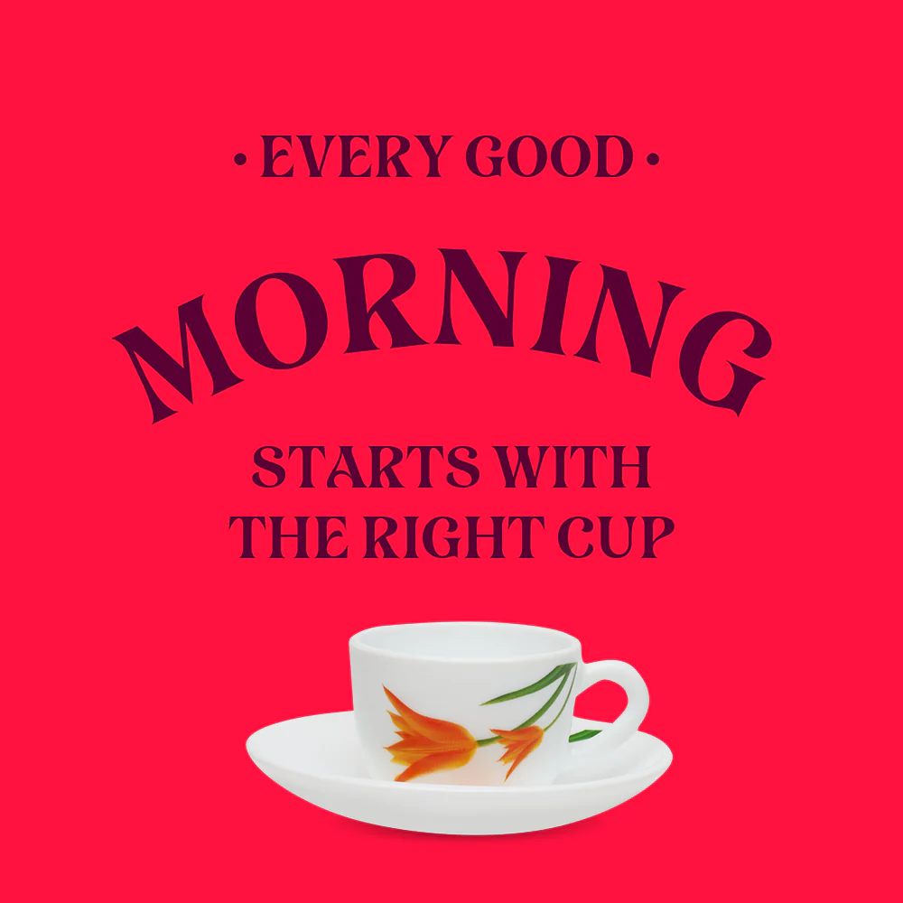 Larah by Borosil Firefly Cup n Saucer Set, 140ml x 8