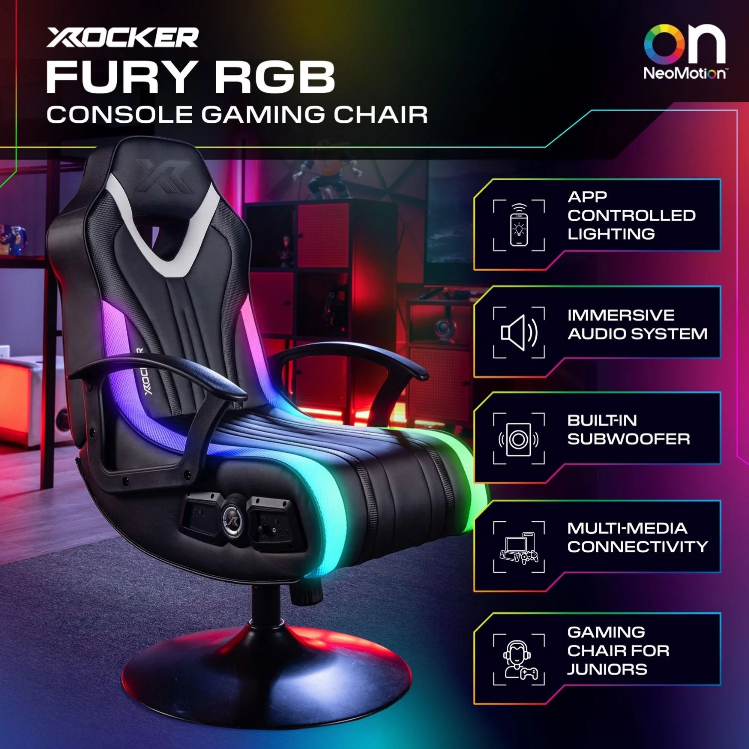 Fury 2.1 Audio LED Console Gaming Chair for Juniors - Black