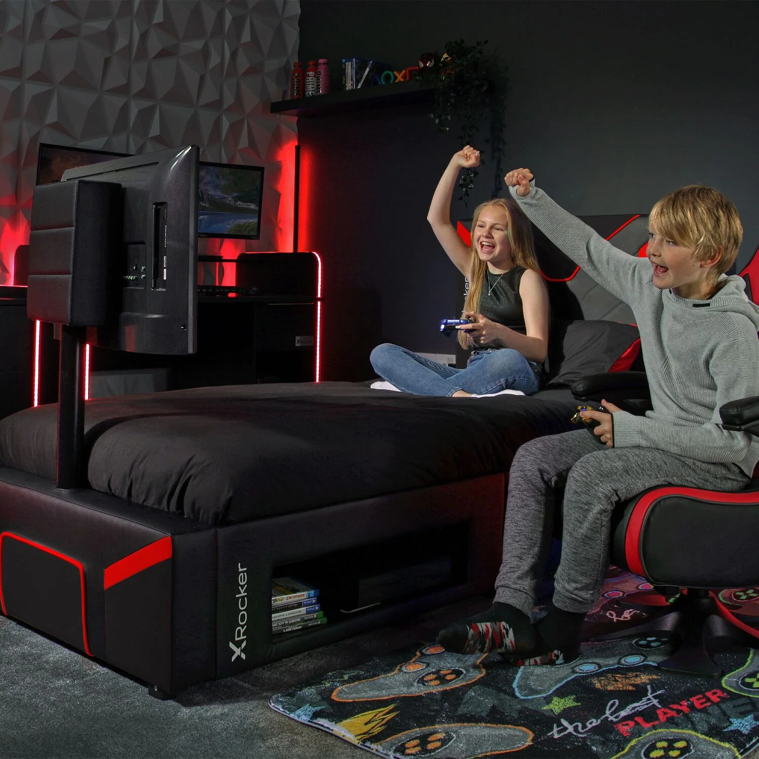 Cerberus Twist Single TV Gaming Bed - Black / Red