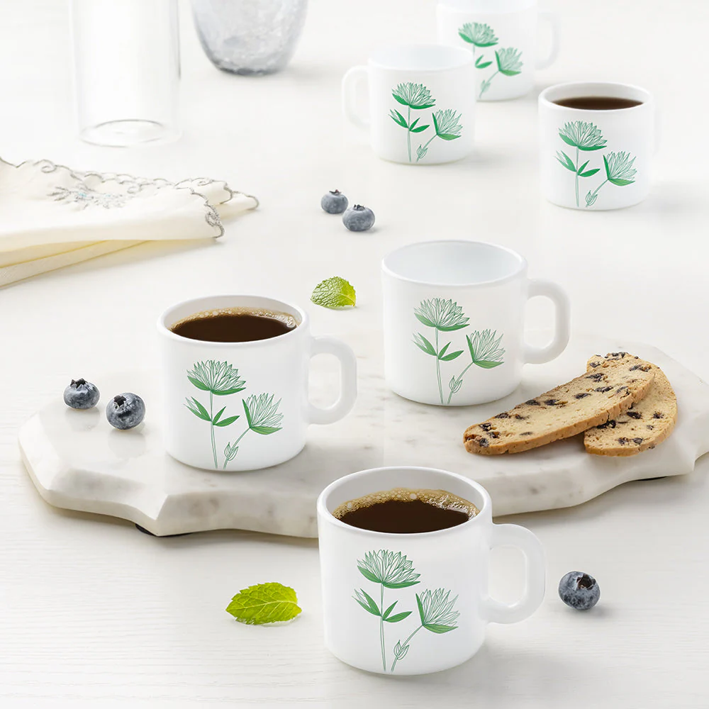 Larah by Borosil Green Lily Mug Set, 180ml x 6