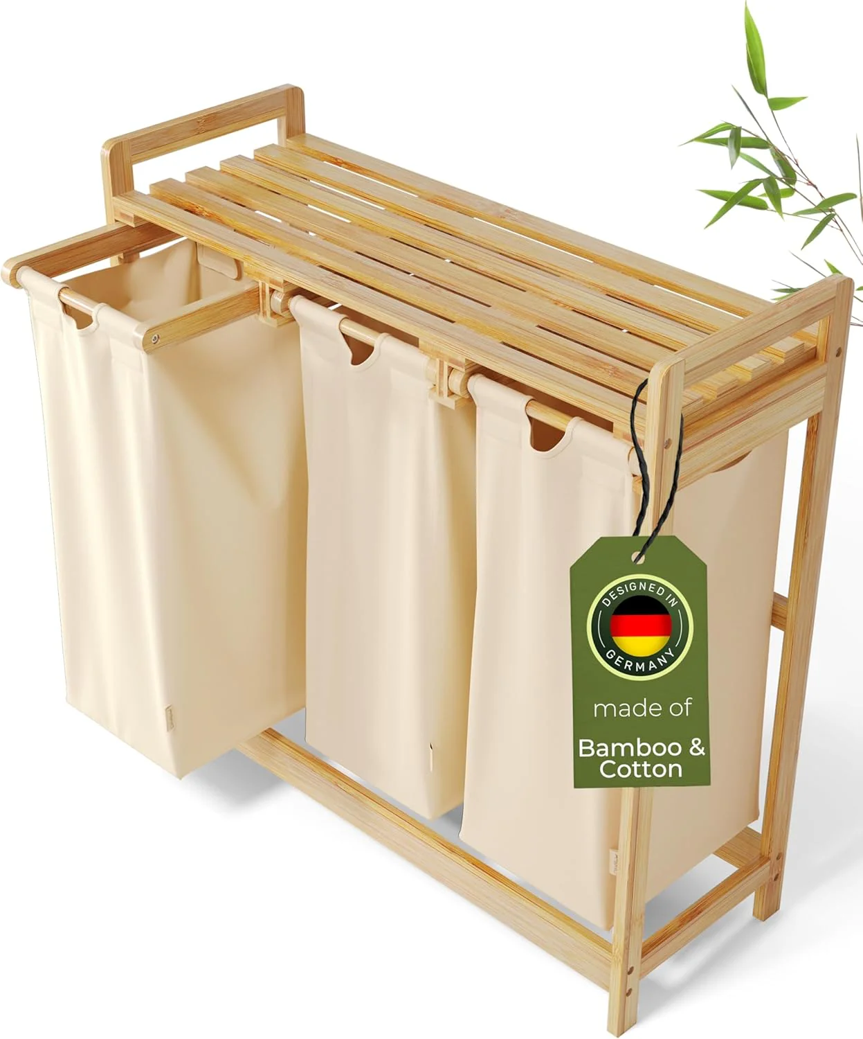 3-4 Laundry Sorter – Removable Cotton Bags, Eco-Friendly Bamboo, Stylish Design