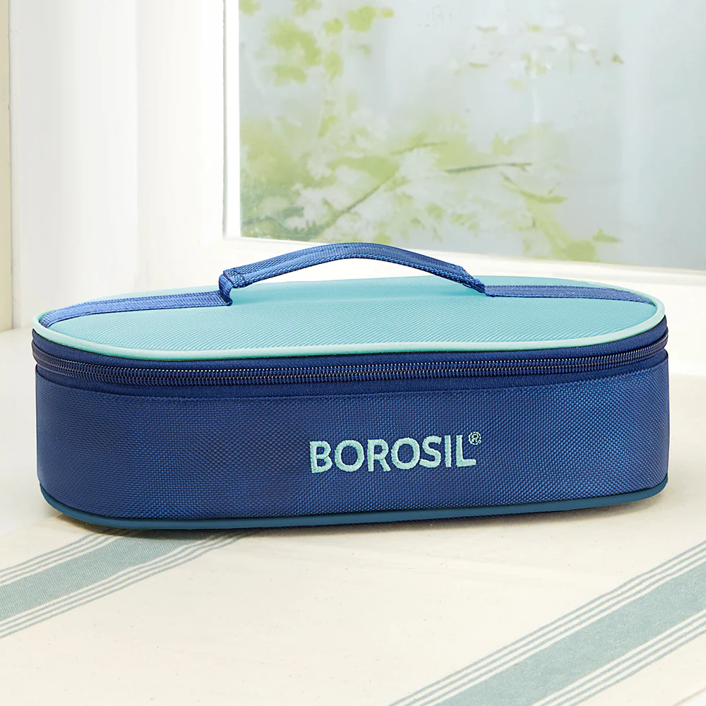 Borosil Alfa Blue Flat Lunch Bag, Round (Only Bag)