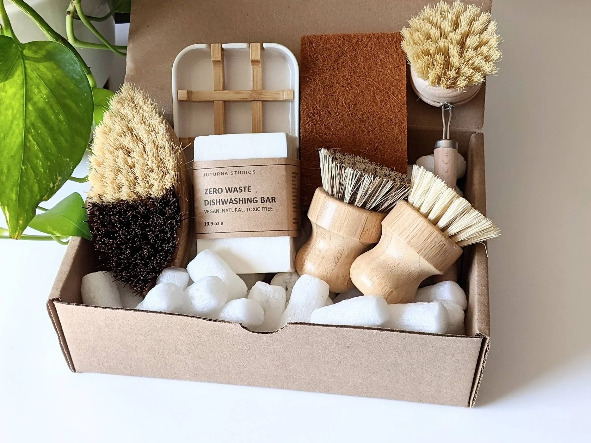 Zero Waste Cleaning Set - Dish Soap Bar Brick, Eco Friendly Bamboo Brush, Cleaning Supplies Sustainable Product