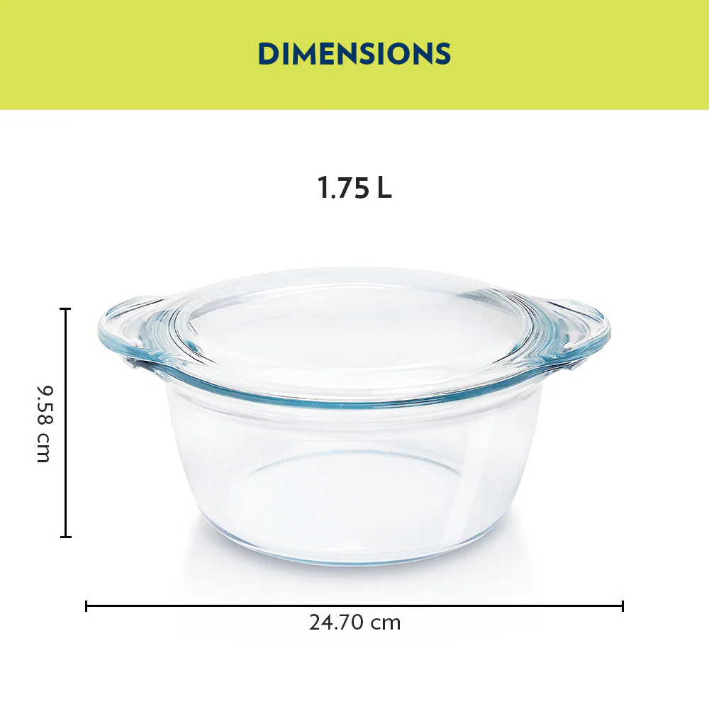Borosil Deep Round Casserole, 1.75L