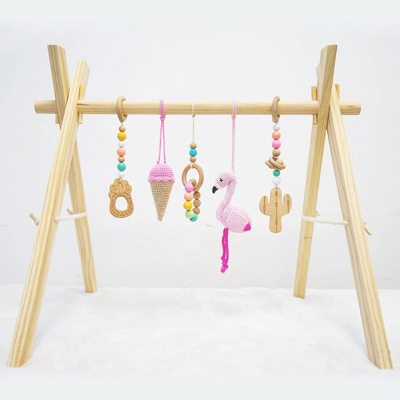 Handmade Wooden Baby Activity Center with 5 Hanging Toys: Eco-Friendly, Educational Play Gym with Handmade Toys