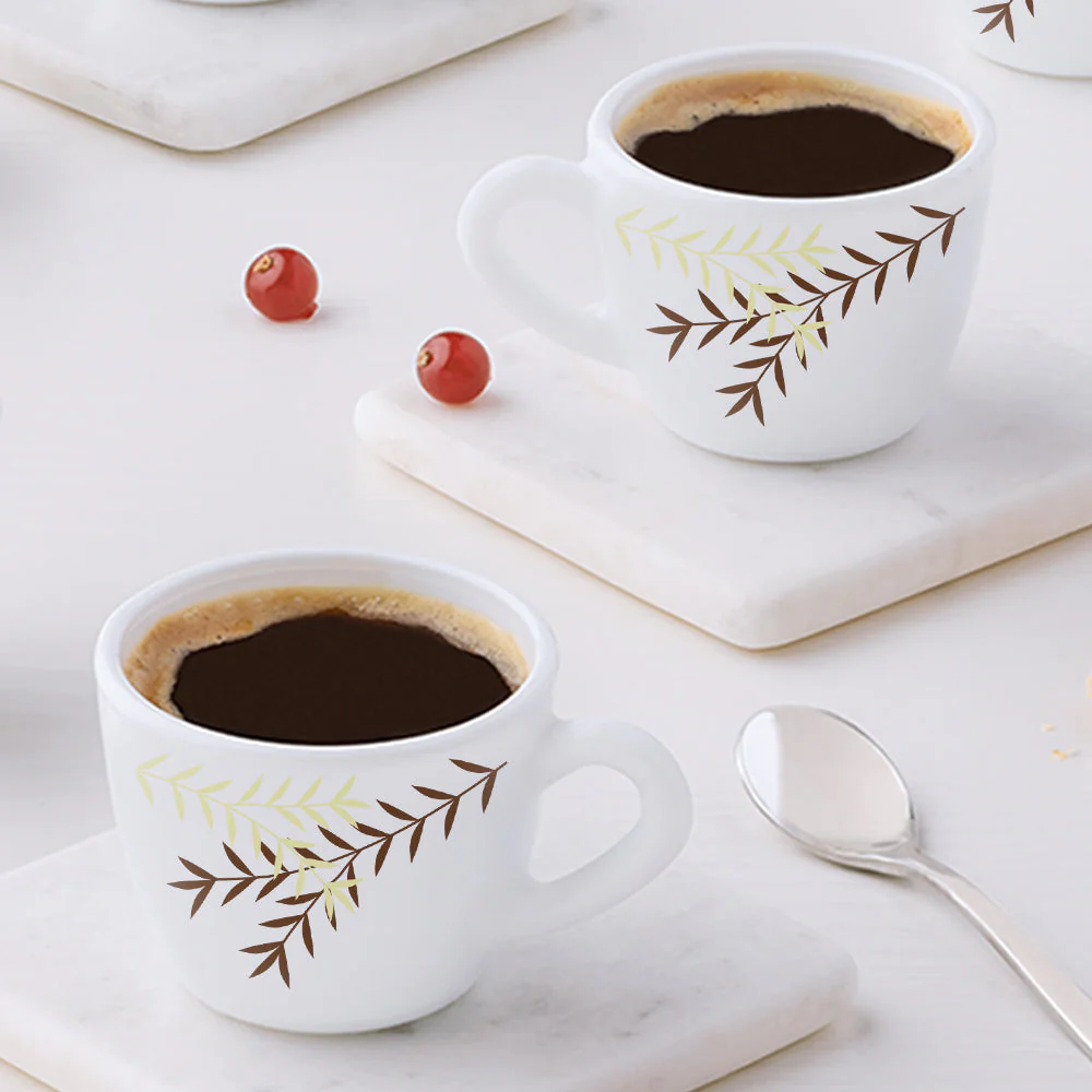 Larah by Borosil, Opalware, Microwave Safe, Oak Cup Set of 6, 140ml