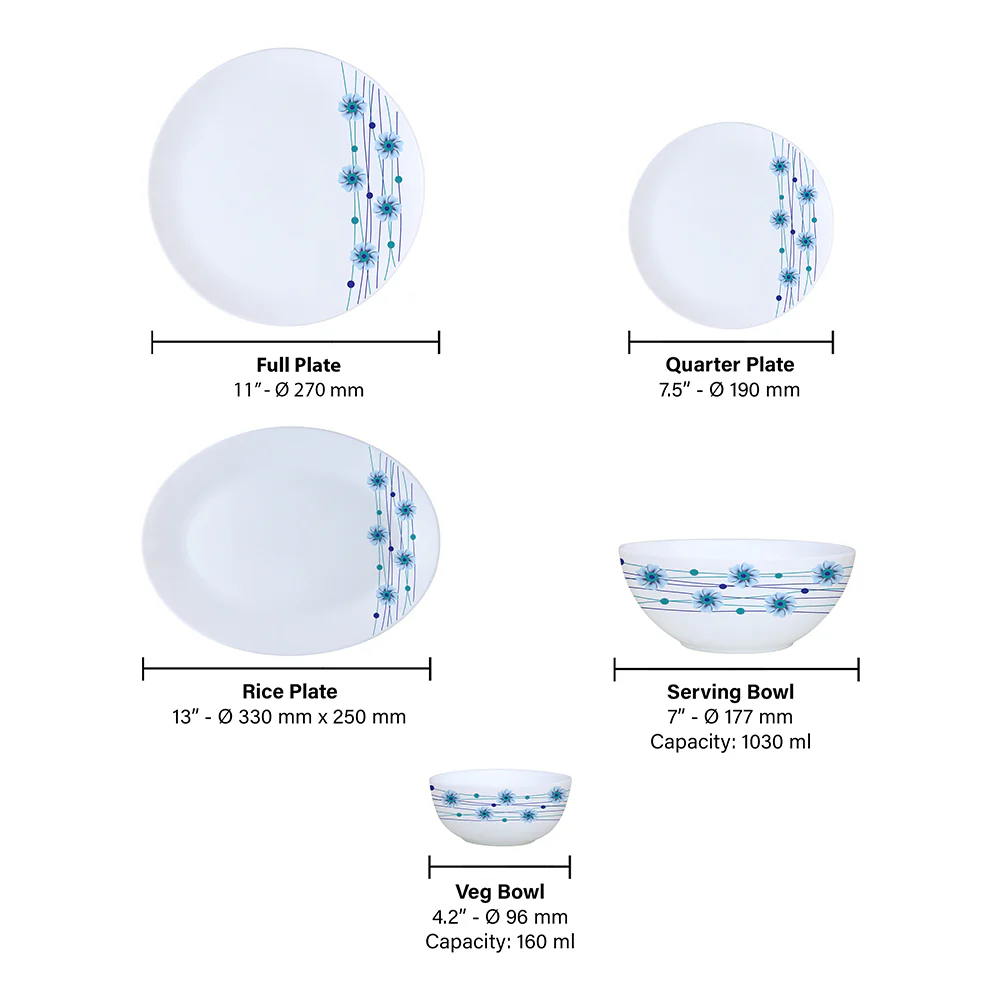 Larah by Borosil Bluebell Dinner Set, 21 pc